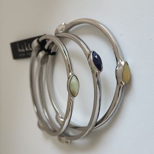 NICOLE MILLER Set of 3 Silver and Blue/Ivory Stones Bracelets New withTag
